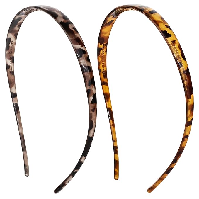 2 Pack Leopard Print Eyewear Hairbands - Comfortable Fashion Skinny Headbands, Brown, Black