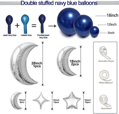 Navy Blue Balloon Garland Arch Kit Double Stuffed Royal Blue Star Moon Balloons - Image 3