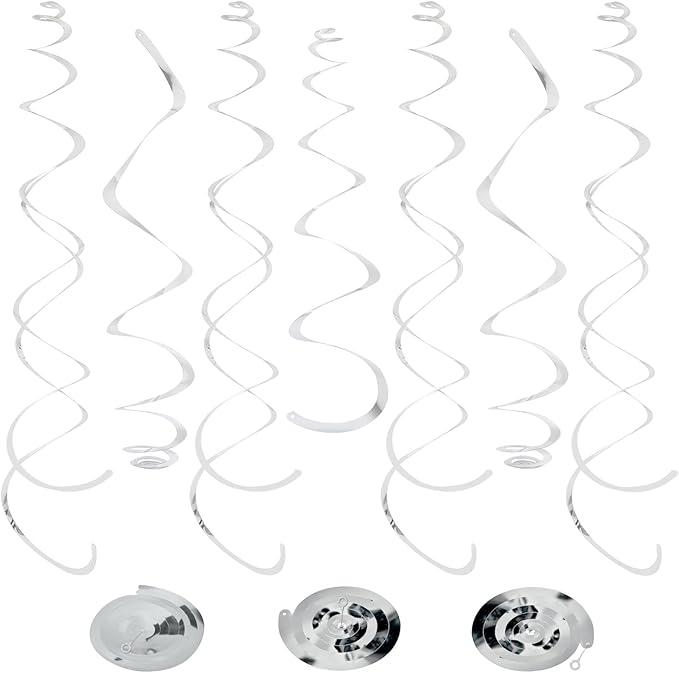 24 PCS Silver Foil Hanging Swirl, Sparkle Ceiling Hanging Decorations, Plastic by PatiCool