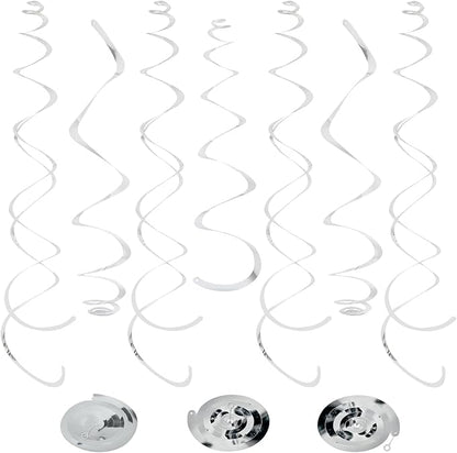 24 PCS Silver Foil Hanging Swirl, Sparkle Ceiling Hanging Decorations, Plastic by PatiCool