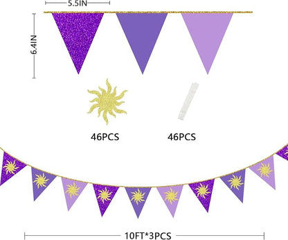 30Ft Purple Sun Party Decorations Purple Pennant Banner Flag Hanging Paper - Image 2