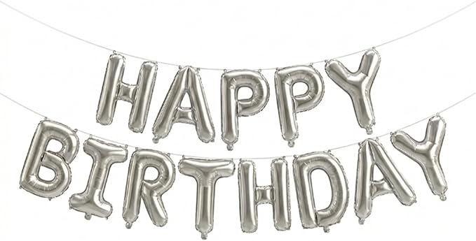 Silver Happy Birthday Banner Foil Letter Balloon, 14 Inch 3D Inflatable Party by Vrukiaa