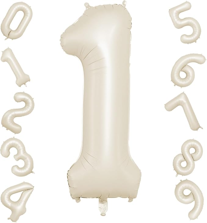 40 Inch Cream Number 1 Balloon, Digital 1 Cream White Giant 1 Foil Balloon by BIAPIAN