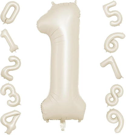 40 Inch Cream Number 1 Balloon, Digital 1 Cream White Giant 1 Foil Balloon by BIAPIAN