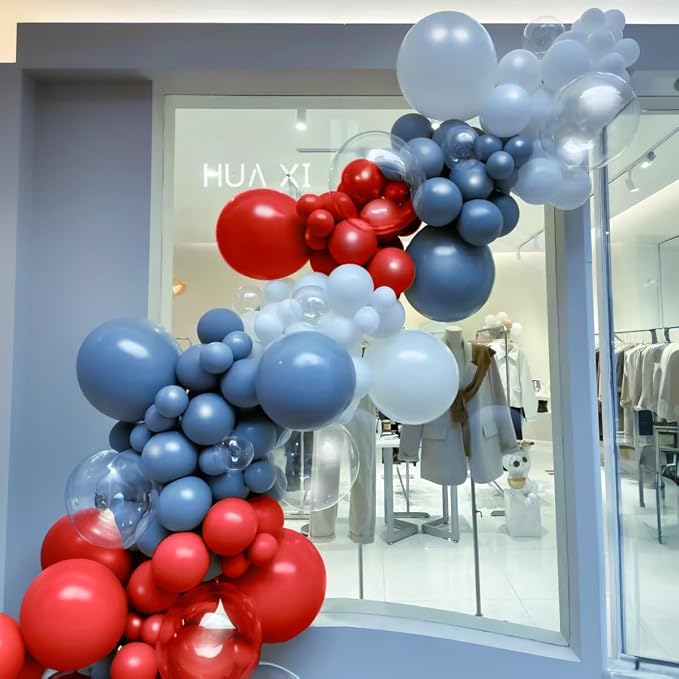 MEBAY Dusty Blue Gray Red Silver Balloon Arch Kit - Image 3