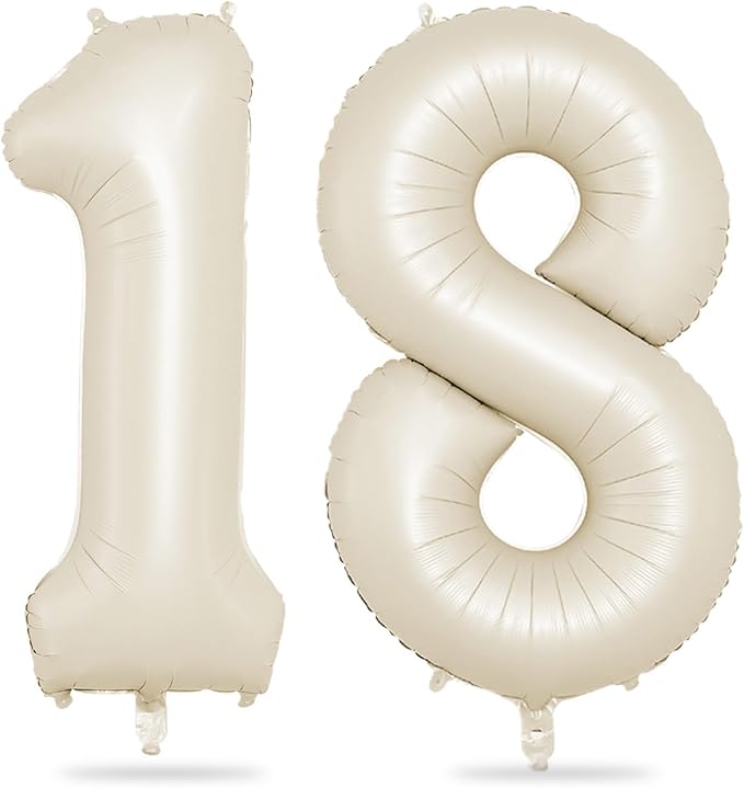 Biapian 40 Inch Cream Number 18 Balloon, 18th Birthday Balloons, Big Digital 18 by BIAPIAN