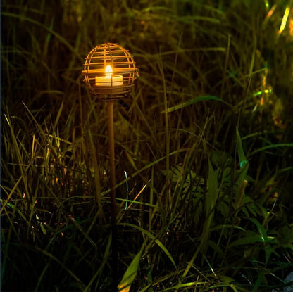 Solar Pathway Lights Outdoor, Rust Iron Ball Candle Holder Stake - Image 2
