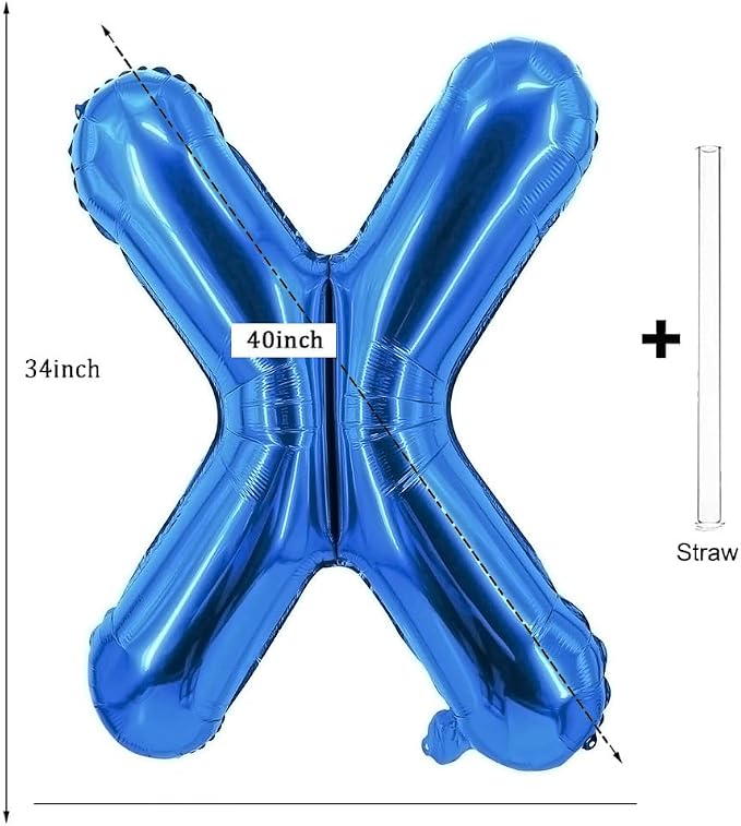 Letter Balloons 40 Inch Blue Giant Alphabet Balloons Letter X | Foil Mylar Big - Image 2