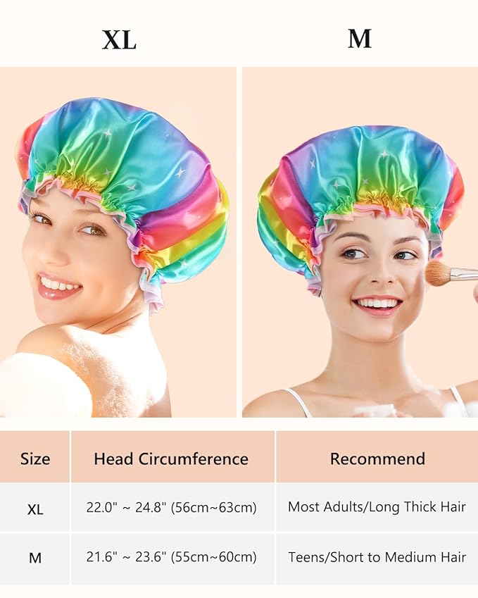 Shower Cap for Women, Reusable Shower Cap Double Waterproof Hair Cap for Shower, Soft PVC Lining Bath Cap for Girls X-Large Pack of 1 By mikimini