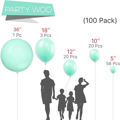 PartyWoo Teal Balloons 100pcs Turquoise Latex Balloons Different Sizes | 36 18 - Image 2