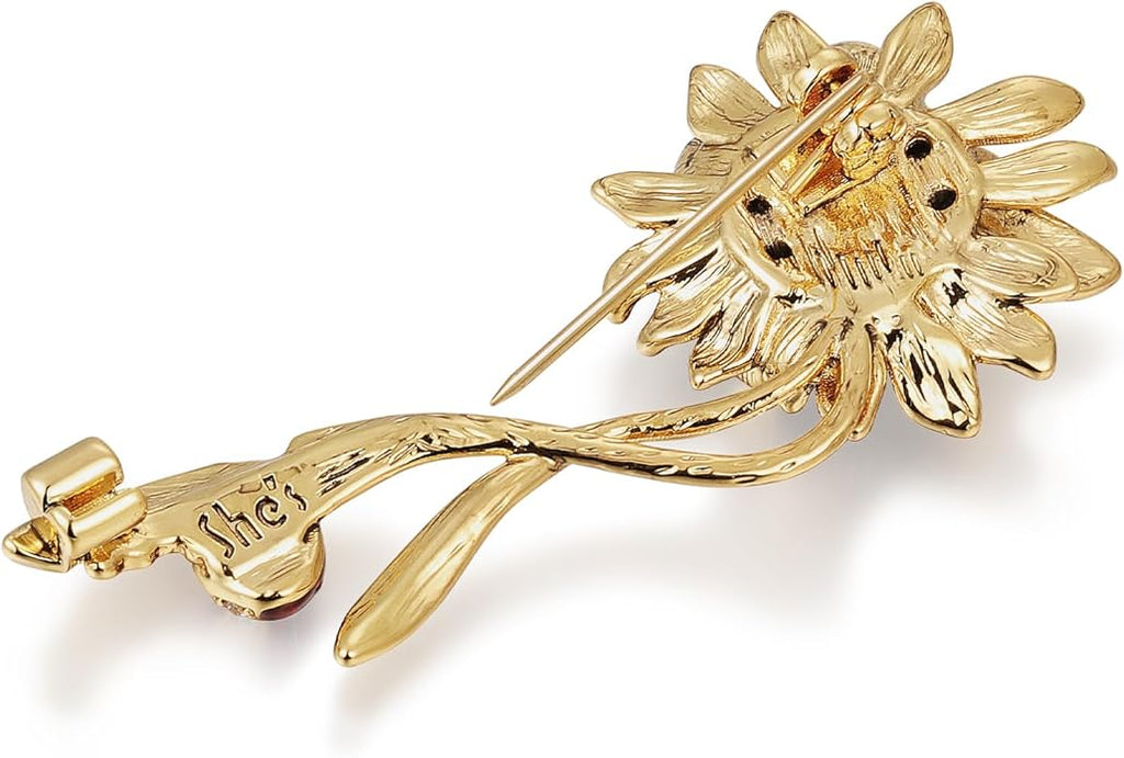 Sunflower Brooch pin with hand beading, She's Free Style Just For You Flower Oil Dropping Brooches for women, Metal Plating Process Safety pins with Nail Bead Crystal