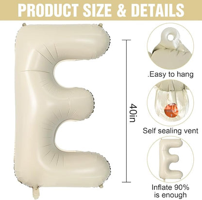 Cream E Letter Balloons, 40 Inch Letter E Balloon Beige, Helium Custom Letter - Image 2