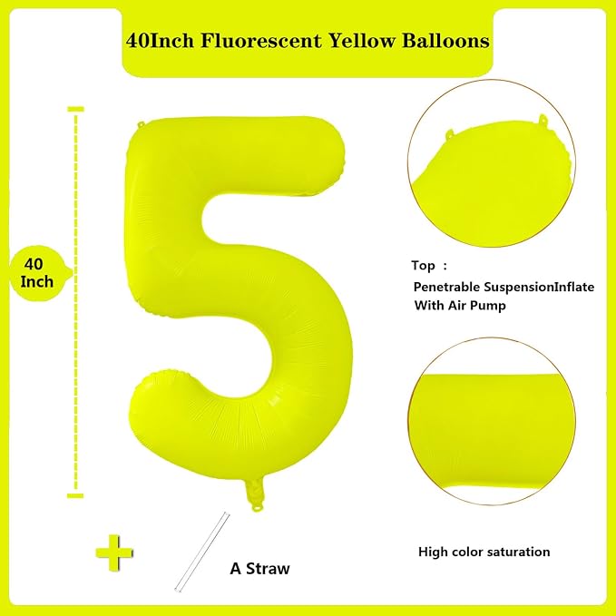 Fluorescent Yellow Number Balloon 40 inch Giant Foil Helium Balloons Yellow - Image 2