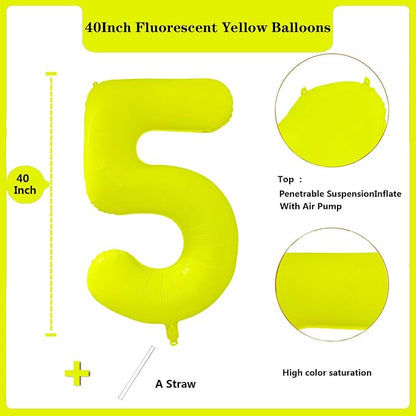 Fluorescent Yellow Number Balloon 40 inch Giant Foil Helium Balloons Yellow - Image 2