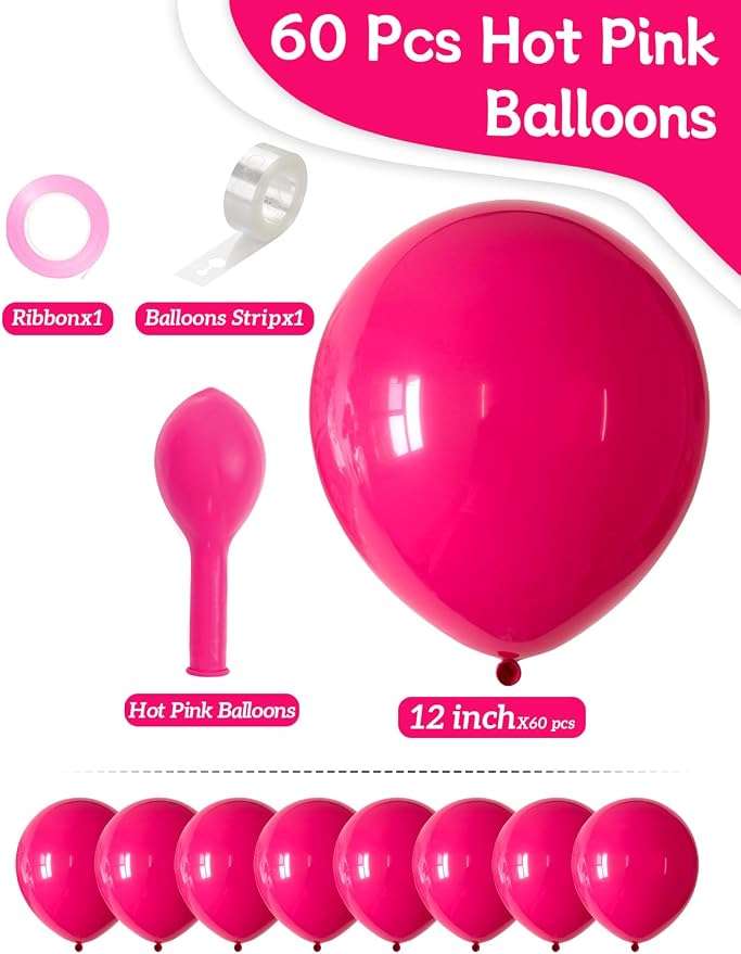 Hot Pink Balloons 12 Inch 60 PCS Magenta Fuchsia Dark Pink Latex Balloons - Image 3