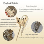 Gold Butterfly Hair Claw Clips Pearl Chain Tassel Rhinestone Butterfly Flower Hair Clips Tassel Nonslip Clamps Hair Accessories for Women and girl.Claw Clips for Thick hair