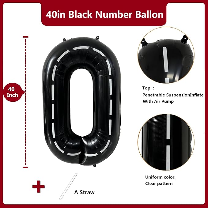 40 Inch Race Car Black Number Balloons Race Car Birthday Party Balloons Large - Image 2