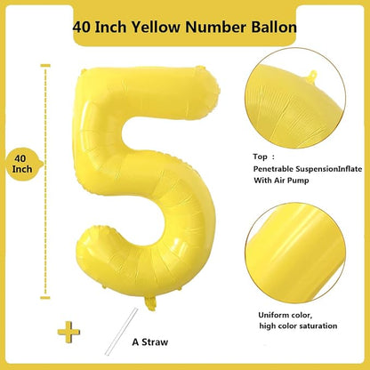 40 inch Yellow Number Balloon Giant Foil Helium Balloons Number 5 Balloon - Image 2