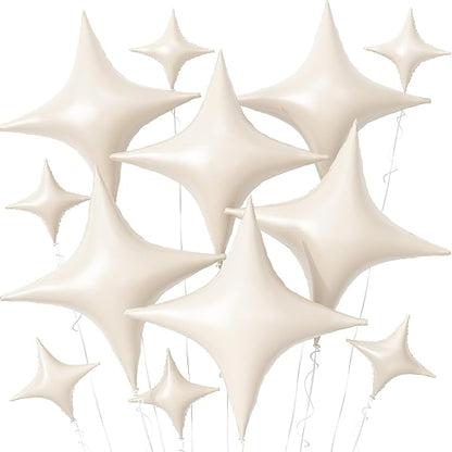 Cream White Star Balloons, 26Inch and 10Inch Sand White Quadrangle Helium by Adorely