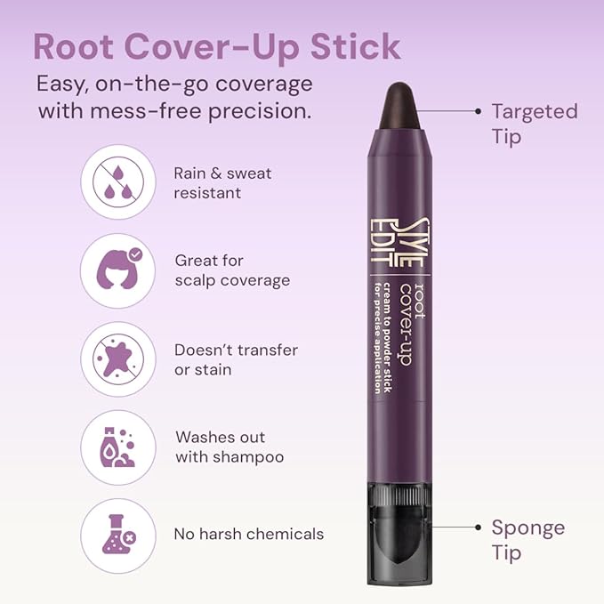 Style Edit Root Touch Up Stick | Temporary Hair Color for Gray Roots and Thinning Hair | Salon-Quality, Transfer-Resistant Hair Concealer | Black, 0.11 oz