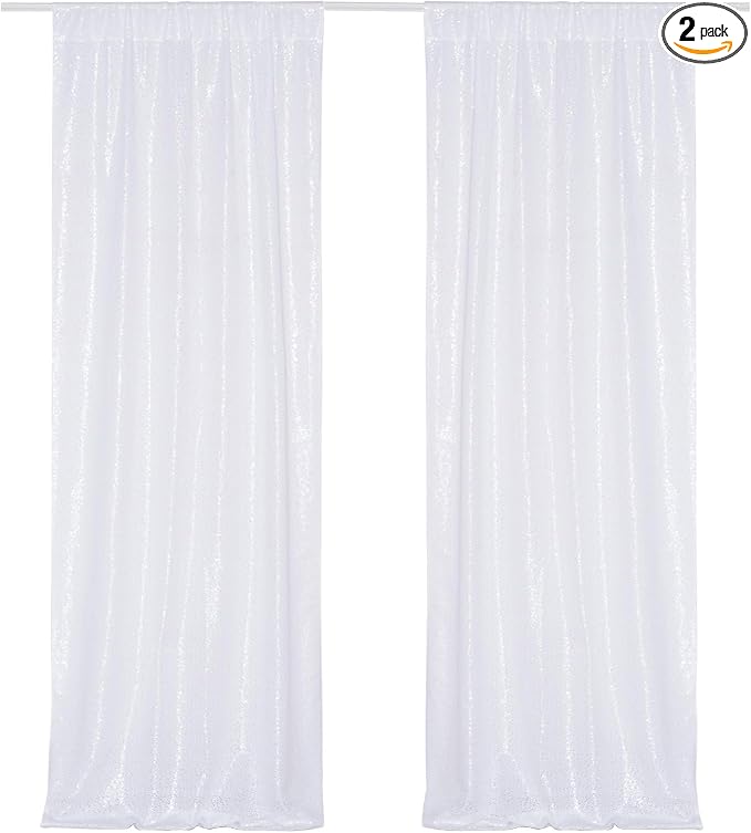 Poise3EHome White Sequin Backdrop Curtains, 2 Panels 2FTx8FT Glitter Background by Poise3EHome