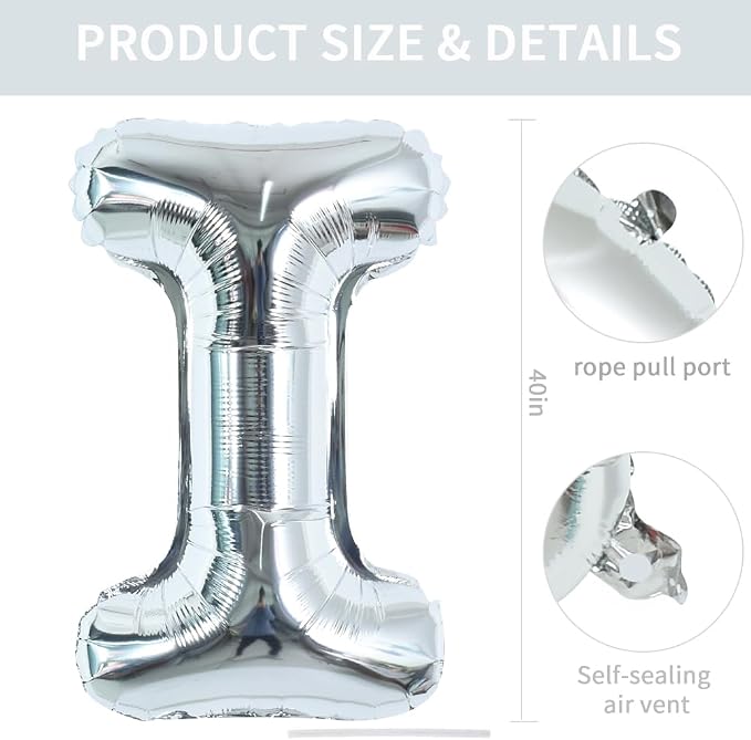 TONIFUL 40 Inch Large Silver Letter I Foil Balloons Alphabet Balloons | Giant - Image 2
