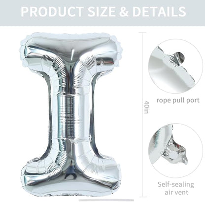 TONIFUL 40 Inch Large Silver Letter I Foil Balloons Alphabet Balloons | Giant - Image 2