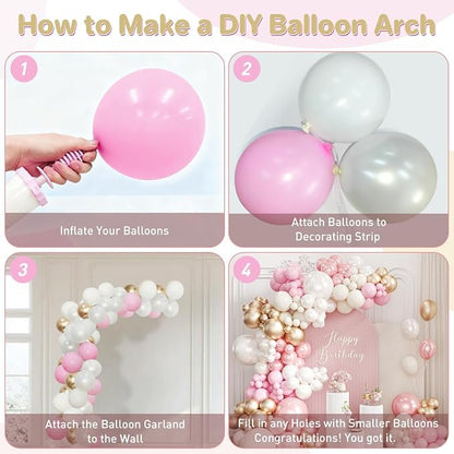 Pastel Pink White and Gold Balloons Garland Arch Kit - Image 3