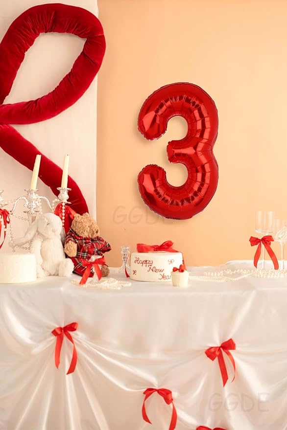 40 Inch 3 Red Number Balloons Mylar Foil Balloons 3rd Birthday Party Decor | - Image 4