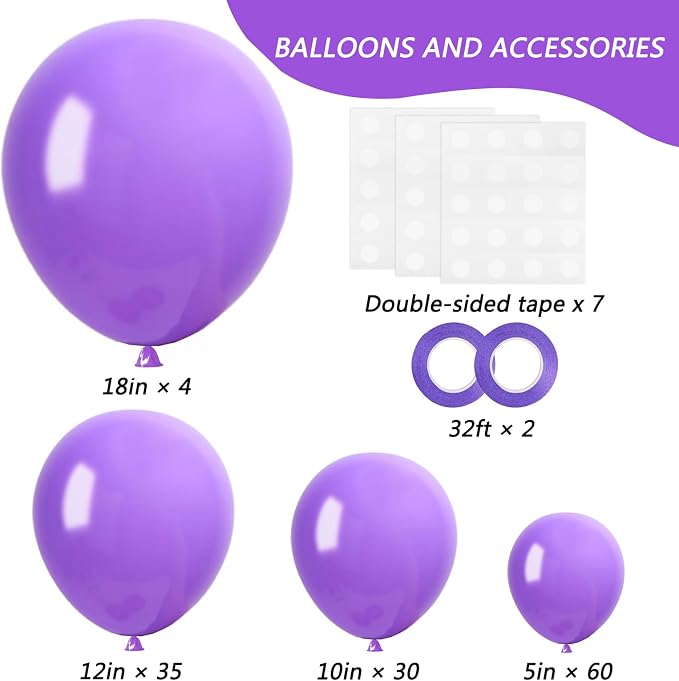 RUBFAC Purple Balloons Different Sizes Lavender Purple Balloon Arch 129pcs | - Image 2
