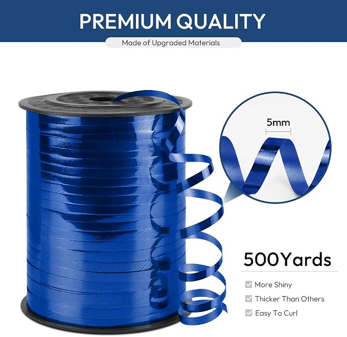 Blue Curling Ribbon, 1/5" Wide x 500 Yards Christmas Curling Ribbons - Image 2