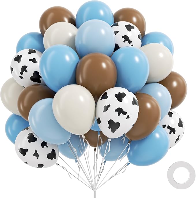 12inch Cowboy Balloons with Brown Light Blue White Cow Print Balloons | My by Vicduotex