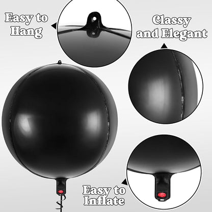 Metallic Black Balloons, 22 Inch Large Sphere Round Balloons - Image 5