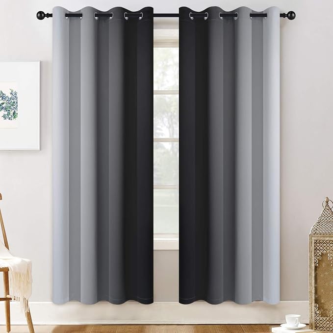 Yakamok Ombre Curtains Black and Greyish White - Image 2
