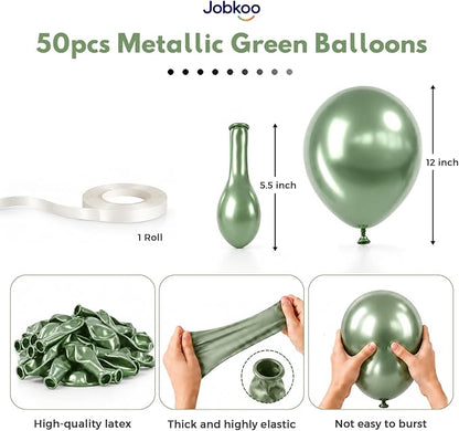 Jobkoo Metallic Green Balloons, 12 Inch Chrome Dark Green Latex Balloon | Retro - Image 2
