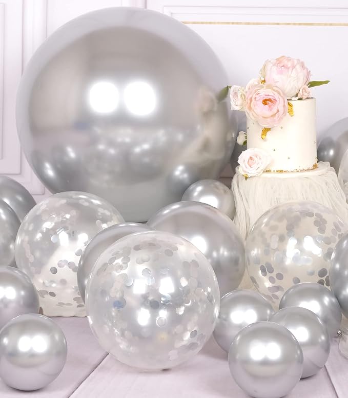 AULE 100Pcs Metallic Silver Balloons 18/12/10/5 Inch Different Sizes | Chrome - Image 5