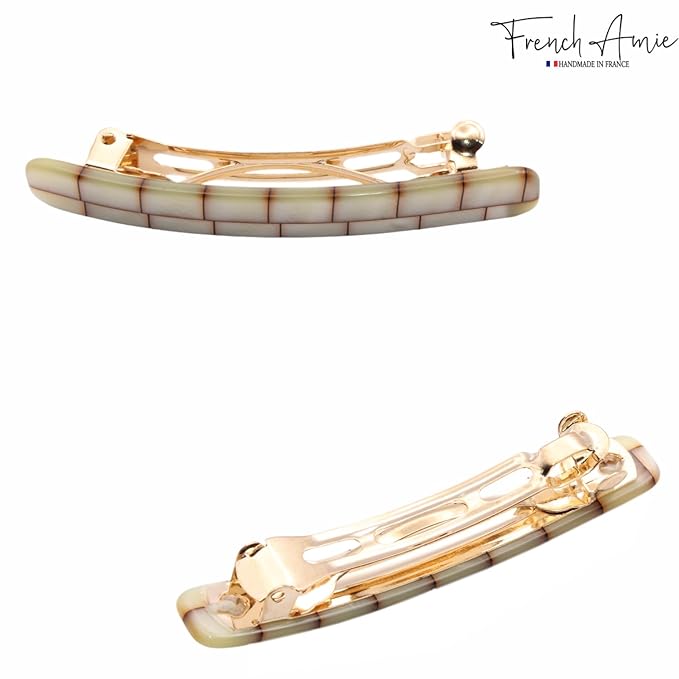 French Amie Small 2 1/4 inch Celluloid Handmade Hair Barrette No Slip Grip Durable Styling Women Hair Accessories Hair Clip for Girls, Made in France(Ivory Brick)