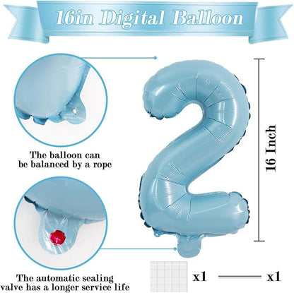 TONIFUL Number Balloon 16Inch 10 Pcs Light Blue 0-9 Birthday Number Ballons | - Image 2