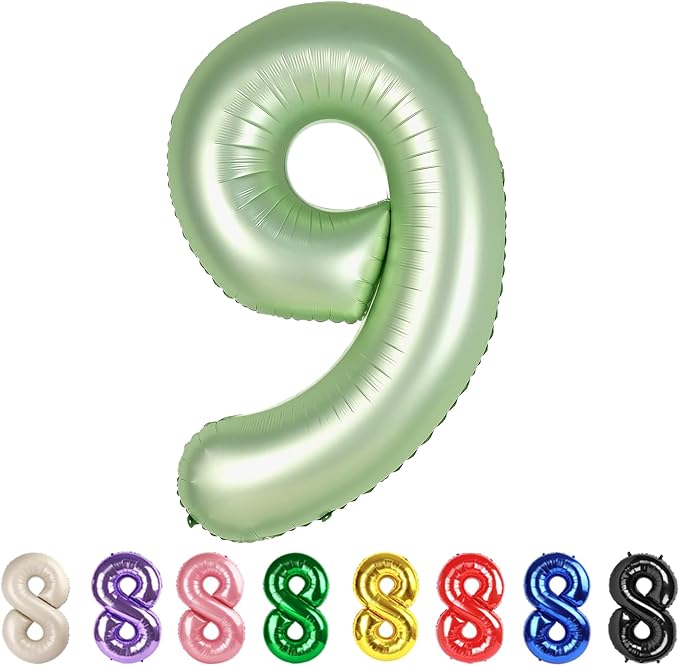 40 Inch Number 9 Balloon, Olive Green Birthday Decorations by Mluchee