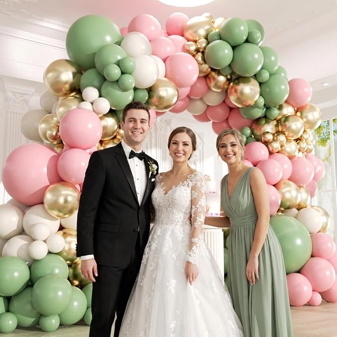 Pink and Green Balloons Arch Kit -153Pcs Sage Green and Pink White Sand Gold - Image 6