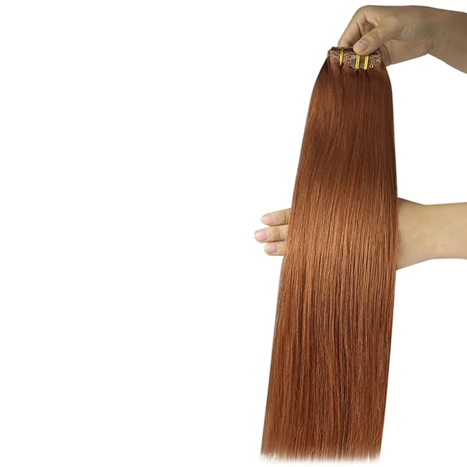 YoungSee Copper Hair Extensions Clip ins Light Copper Clip in Real Hair Extensions Colorful Clip ins Hair Extensions Human Hair Short Straight Hair 12Inch 80g 7Pcs