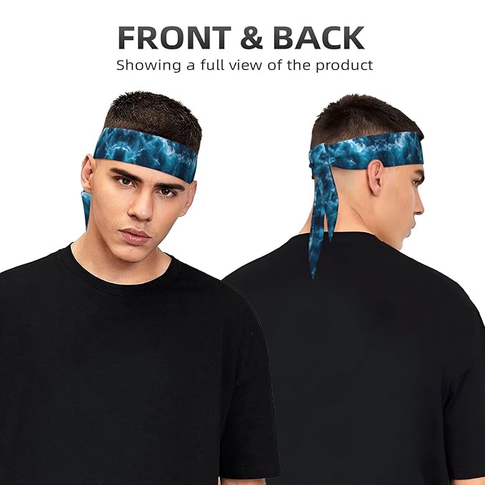 Men Women Sports Sweatbands, Multifunction Long Hair Band for Running Fitness Shower, Novelty Ocean Beach Theme Sea Waves Headwear Hair Accessories
