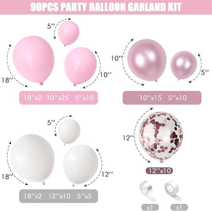 Pink and White Balloon Arch, Light Pink White Party Balloons Pastel Baby Pink - Image 2