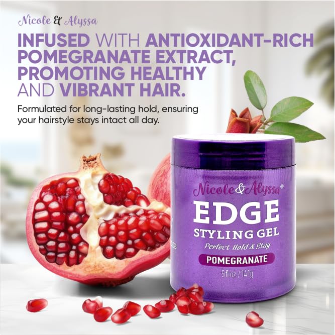 Nicole & Alyssa - Edge Control Gel 5oz - Pomegranate Extract, Long-Lasting Hold, No-Flake Formula, Sleek Finish