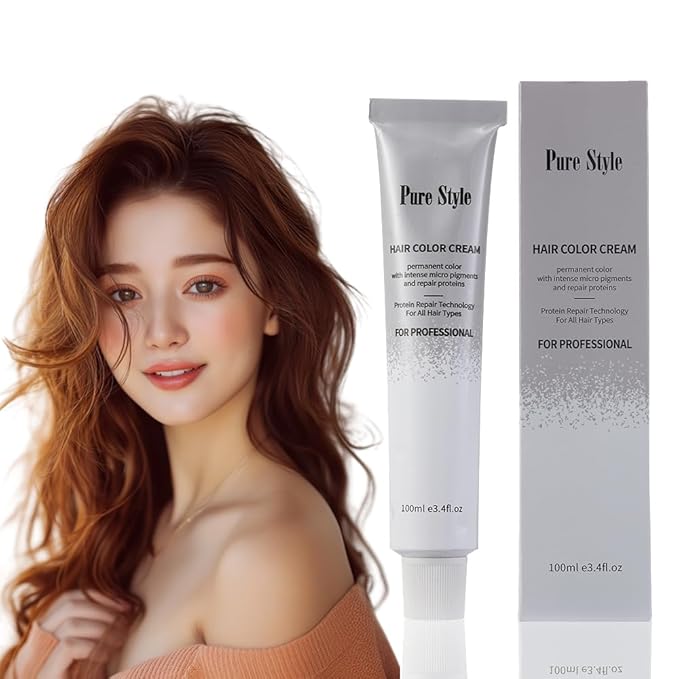 PureStyle 100ml Professional Permanent Hair Color Dye Cream Ammonia Free, Long Lasting Medium Red Brown Color, 100% Gray Coverage, Natural Shine, For All Hair Types Easy At Home Application