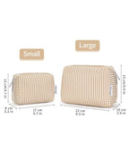 Narwey Small Striped Makeup Bag for Purse Mini Cosmetic Bag Travel Makeup Pouch Zipper Pouch Cute Make up Bags with Compartments for Women Girls (Brown Stripe, Small)