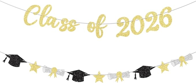 Class of 2026 Banner Gold Graduation Decorations Prestrung 2026 Graduation by Blopee