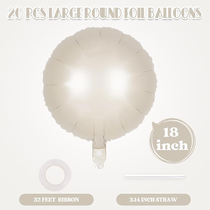 20 Pcs Cream White Round Balloons, 18 Inch Round Foil Balloon, Giant Round - Image 2