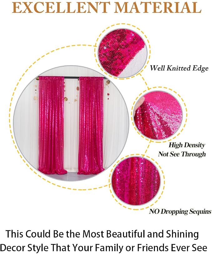 ShinyBeauty Sequin Curtains 2 Panels Fuchsia 2FTx8FT Sequin Photo Backdrop Hot - Image 5