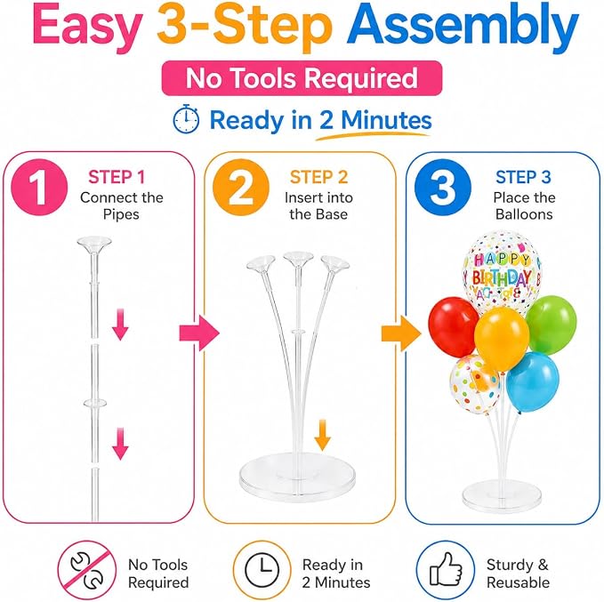 6 Sets Balloon Stand Kit for Table, Balloon Holder Sticks - Image 6